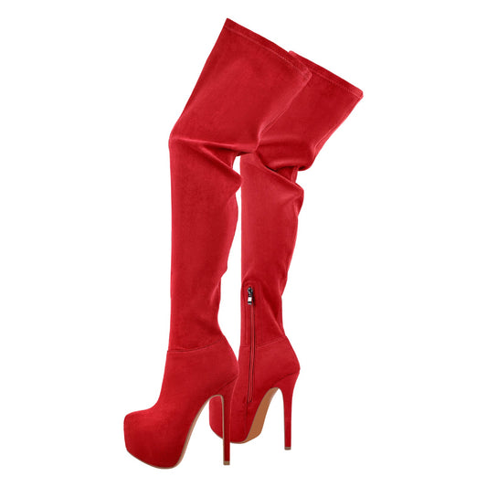 Round Toe Stiletto Platform Over The Knee Boots - Onlymaker