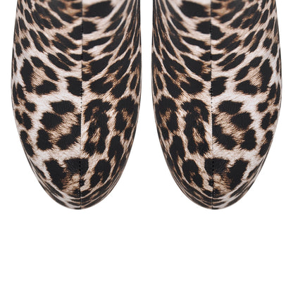 Leopard Platform Stiletto Ankle Boots - Onlymaker
