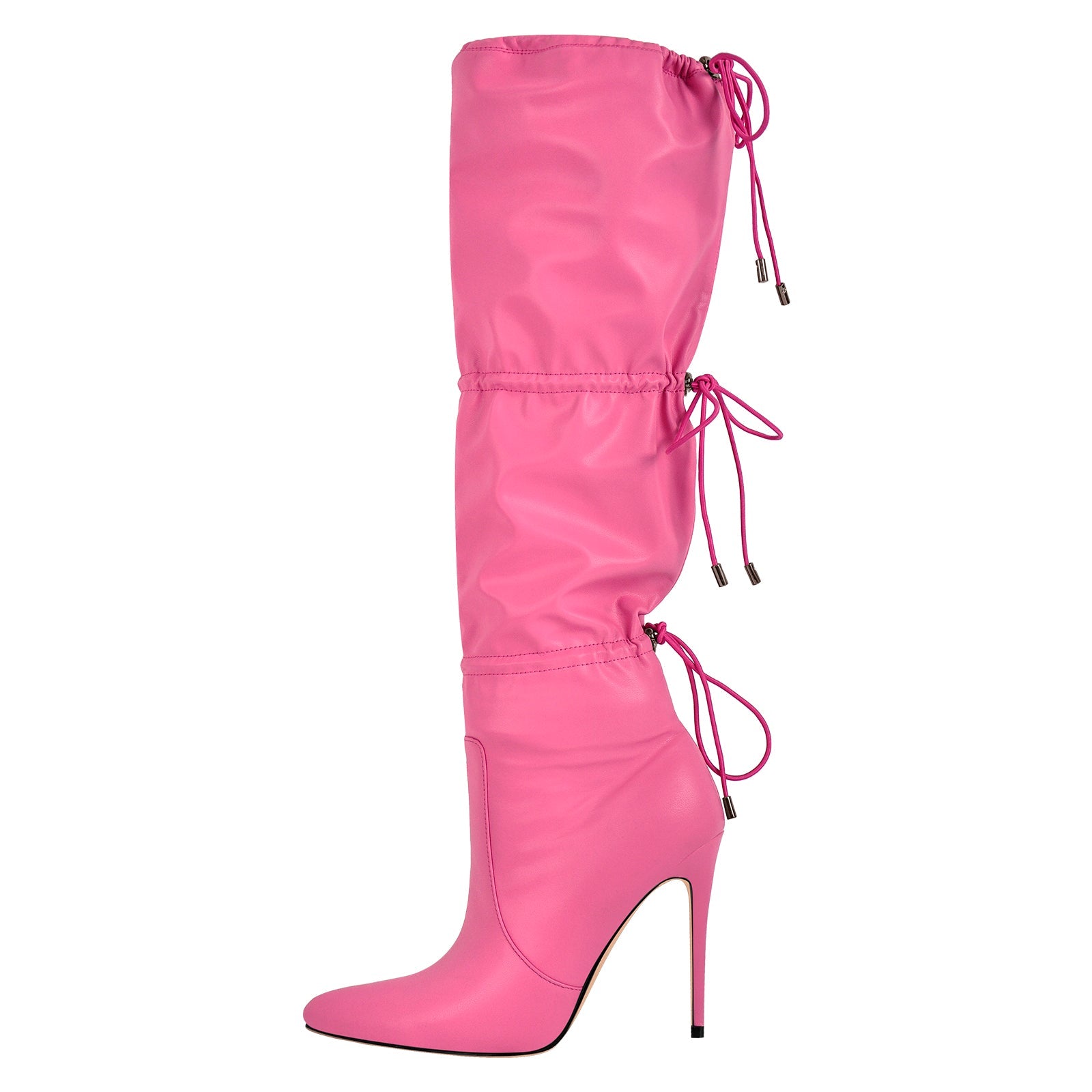 Pointed Toe Lace-up Stiletto Knee High Boots - Onlymaker