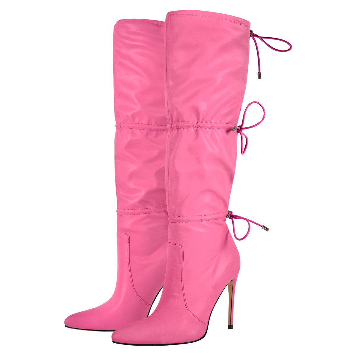 Pointed Toe Lace-up Stiletto Knee High Boots - Onlymaker