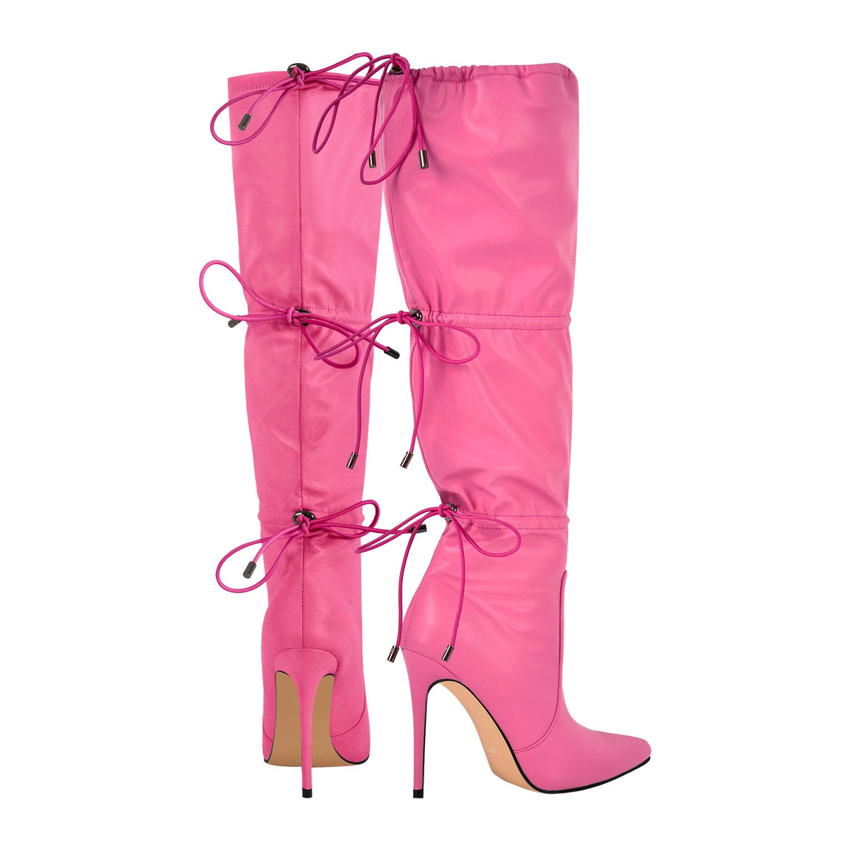 Pointed Toe Lace-up Stiletto Knee High Boots - Onlymaker