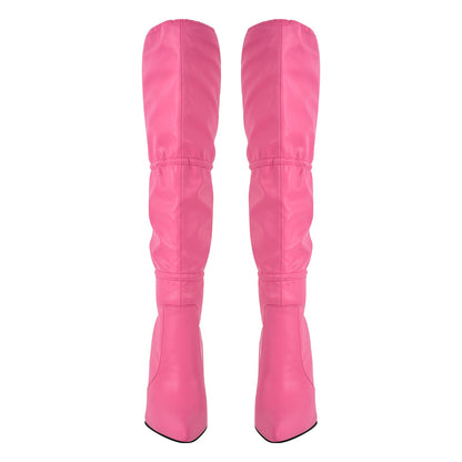 Pointed Toe Lace-up Stiletto Knee High Boots - Onlymaker