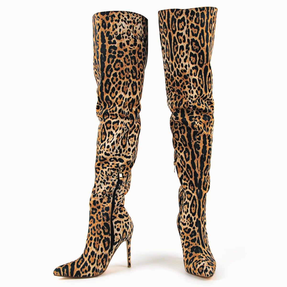 Red Leopard Pointed Toe Over The Knee Stiletto Boots - Onlymaker