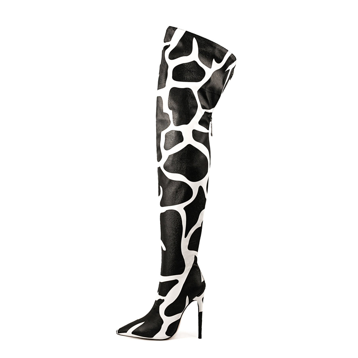Cow Print Over The Knee Stiletto Boots - Onlymaker