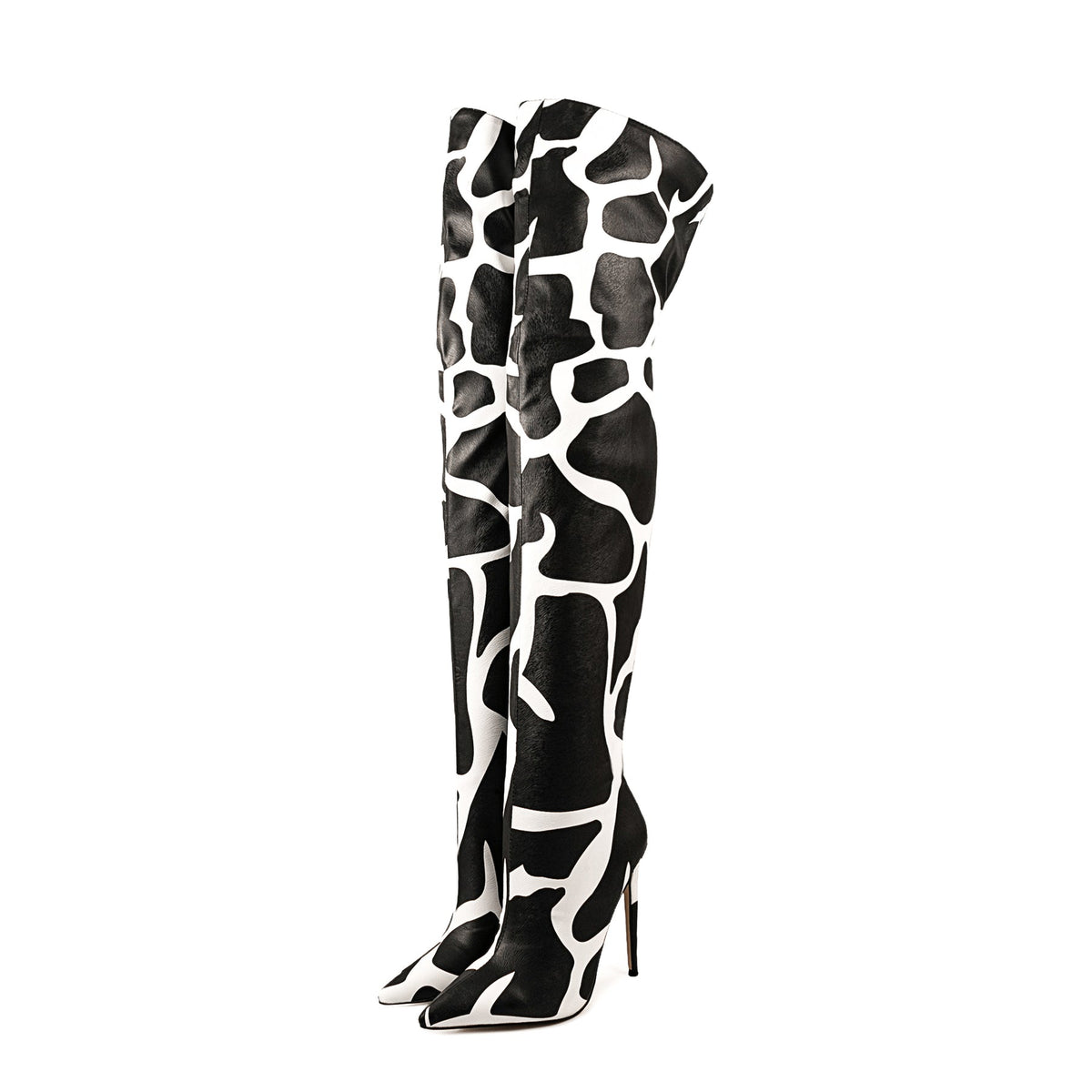 Cow Print Over The Knee Stiletto Boots - Onlymaker