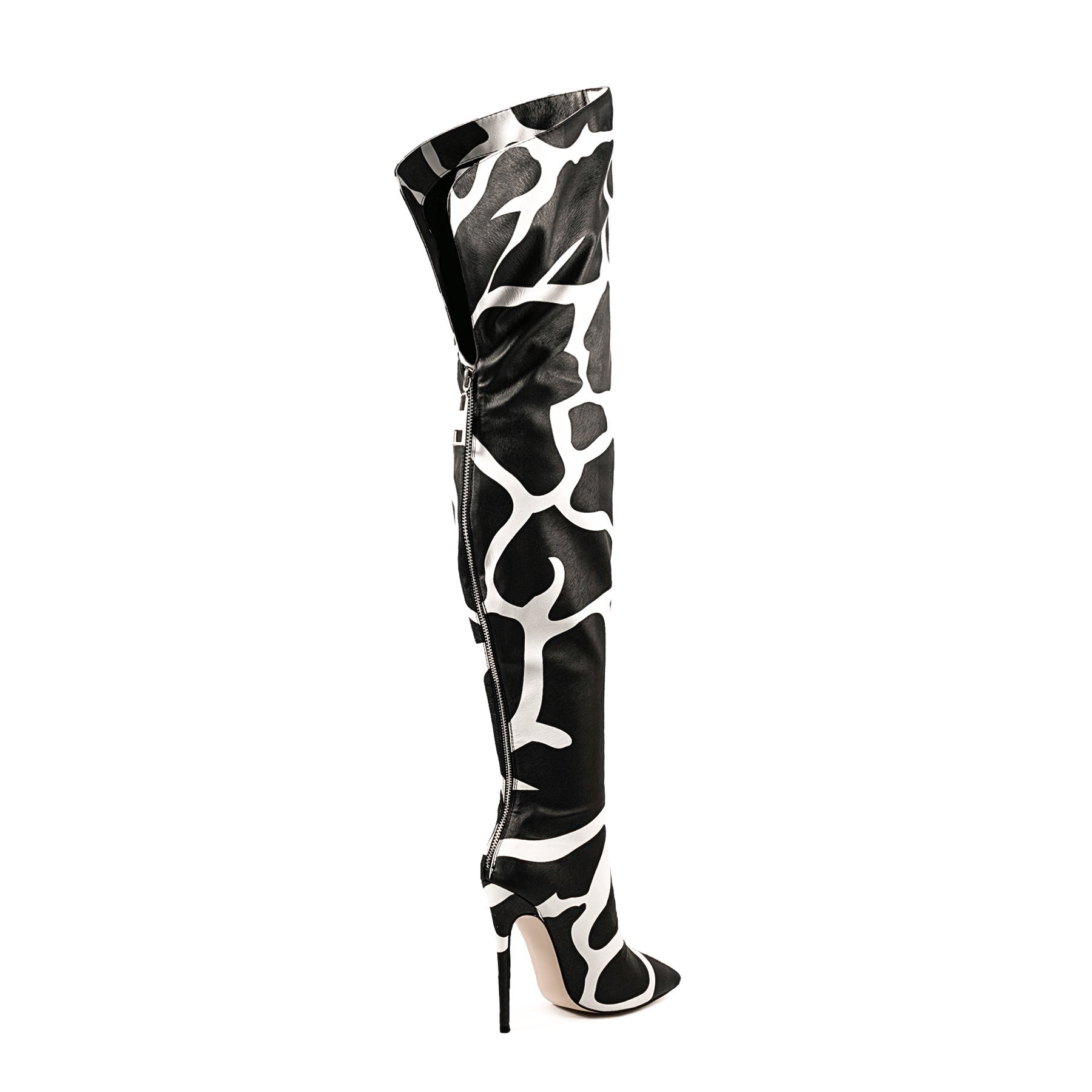 Cow Print Over The Knee Stiletto Boots - Onlymaker