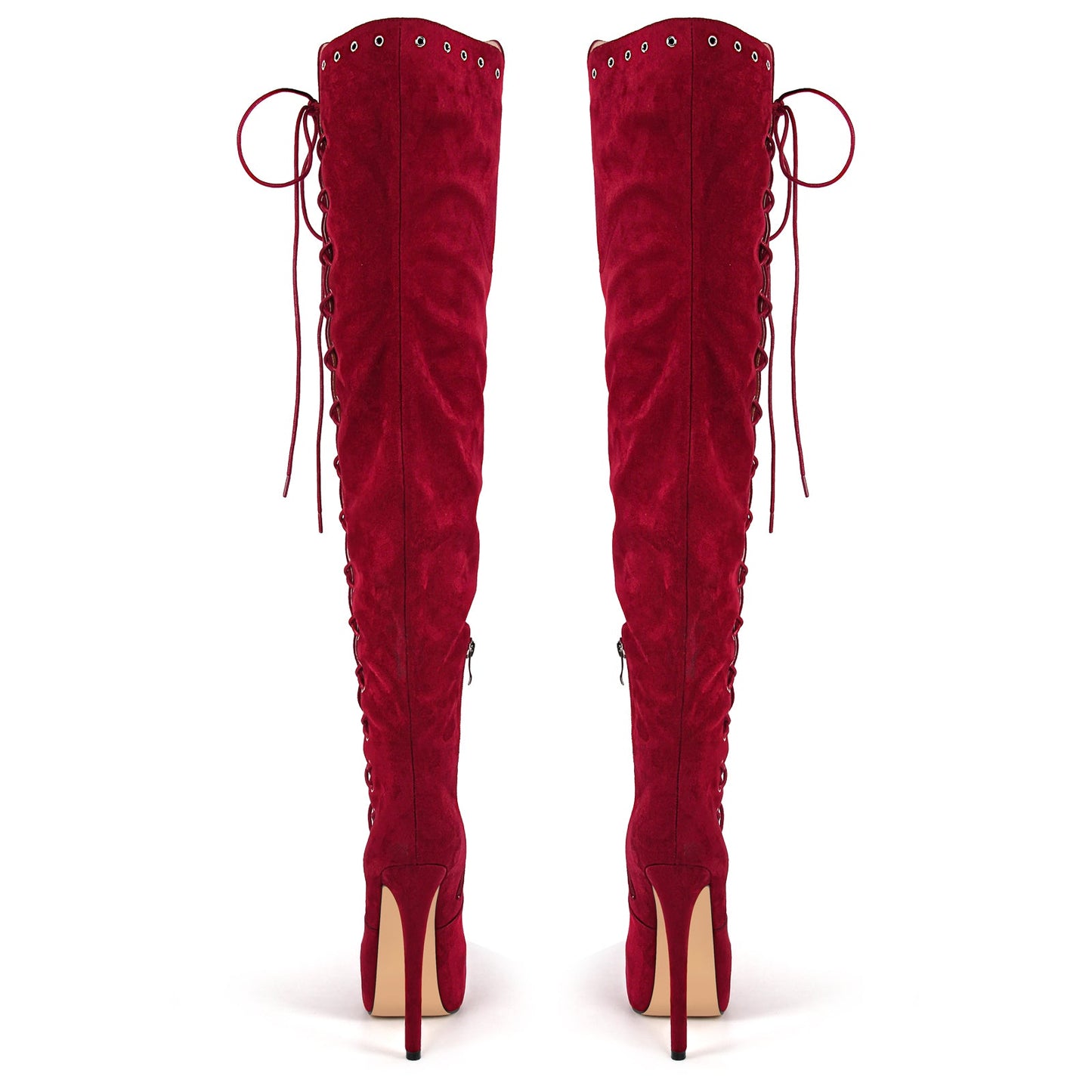 Platform Suede Lace-up Over The Knee Boots - Onlymaker