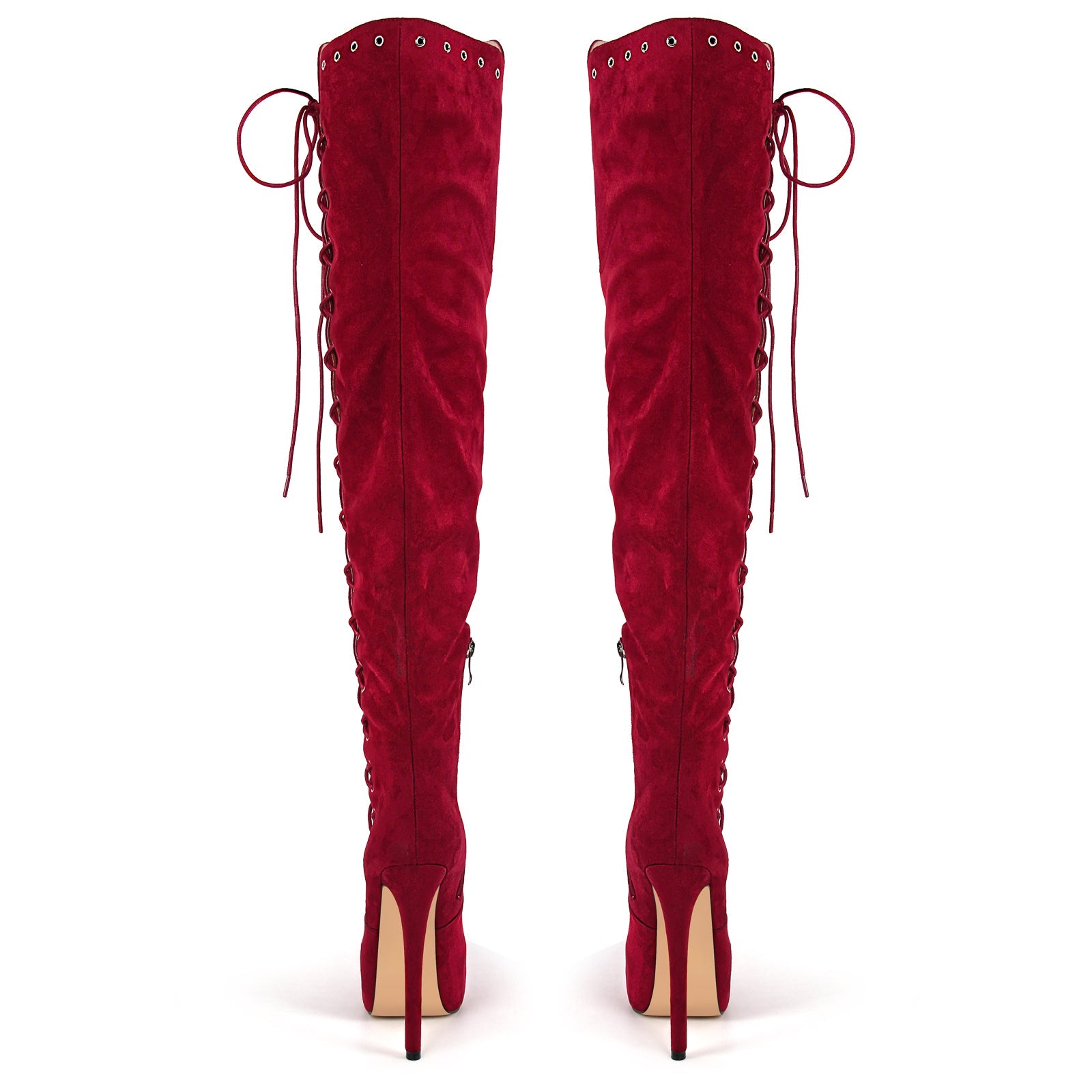 Platform Suede Lace-up Over The Knee Boots - Onlymaker