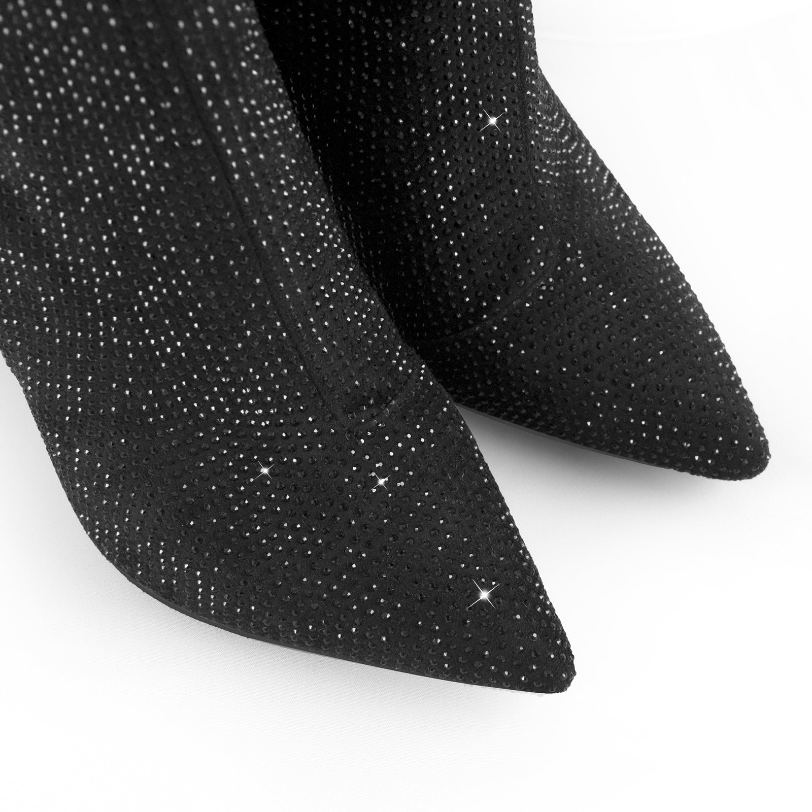 Pointed Toe Rhinestone Chunky Heel Ankle Boots - Onlymaker