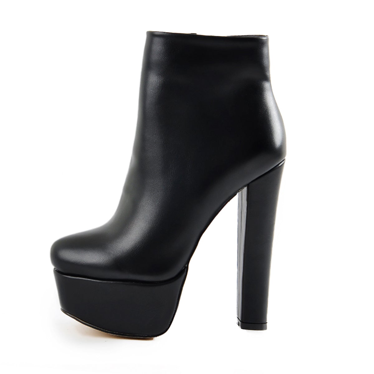 Black Platform Round Toe Chunky Heel Ankle Boots - Onlymaker