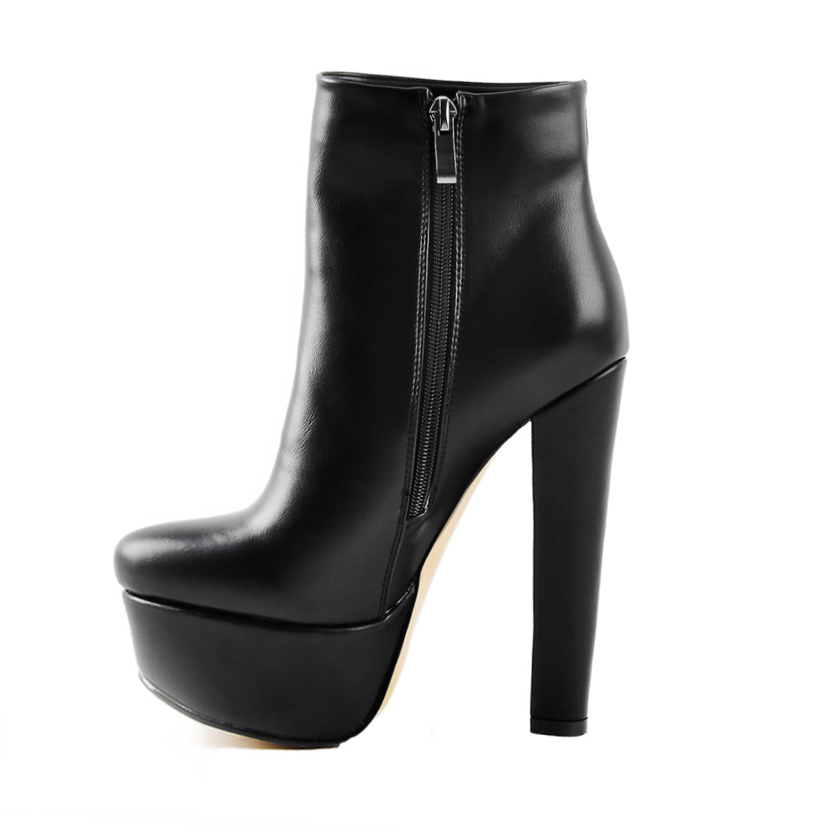Black Platform Round Toe Chunky Heel Ankle Boots - Onlymaker