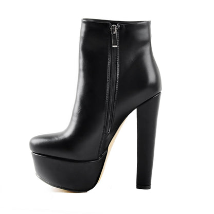 Black Platform Round Toe Chunky Heel Ankle Boots - Onlymaker