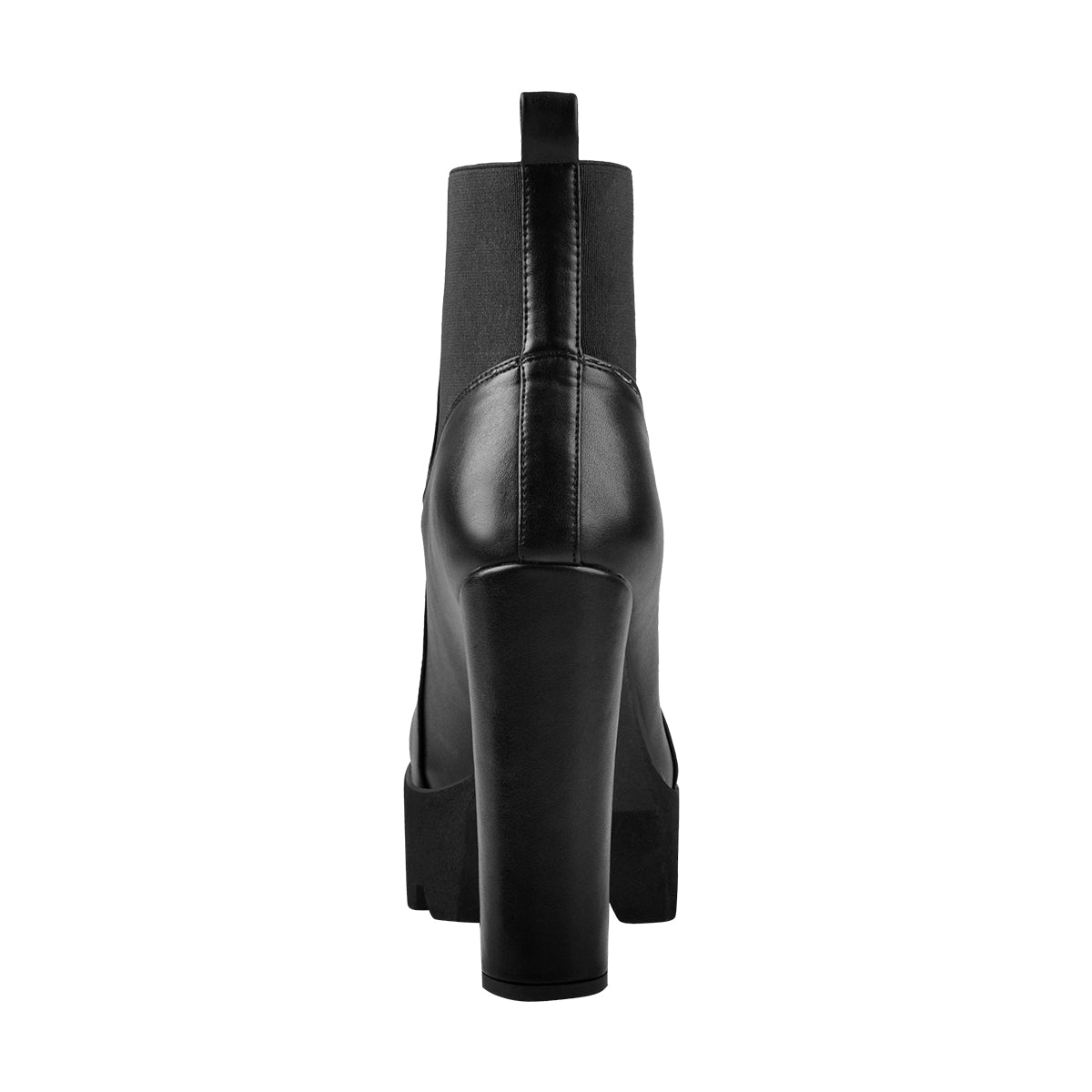 Round Toe Black Matte Leather Platform Chunky High Heel Ankle Boots - Onlymaker