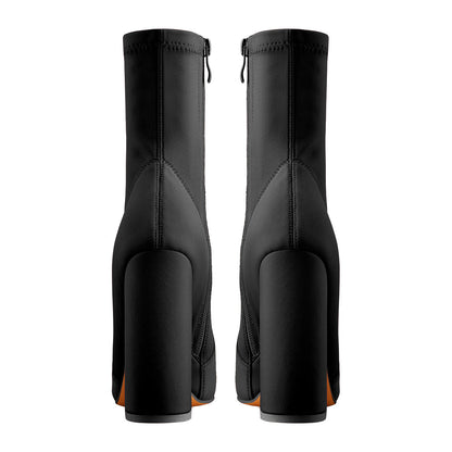Pointed Toe Minimalistic Stretch Block High Heels Ankle Booties - Onlymaker