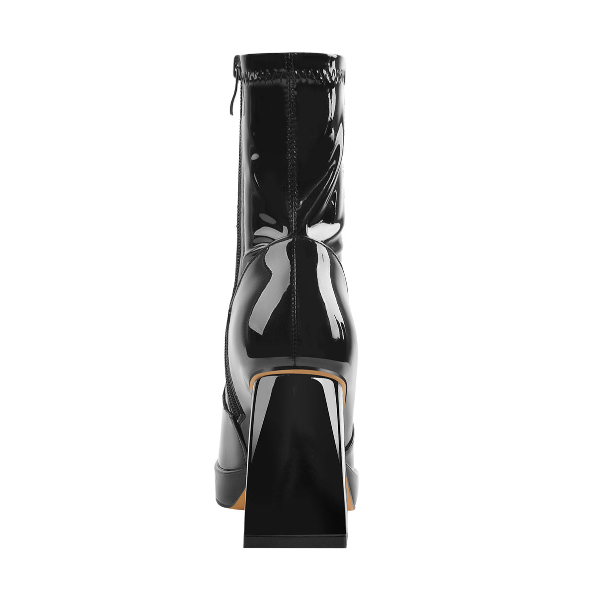 Black Patent Leather Square Chunky Heels Platform Ankle Boots - Onlymaker