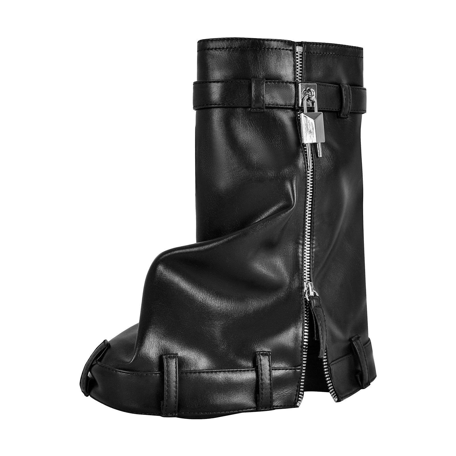 Round Toe Wedge Heel Fold Over Mid-calf Boots - Onlymaker
