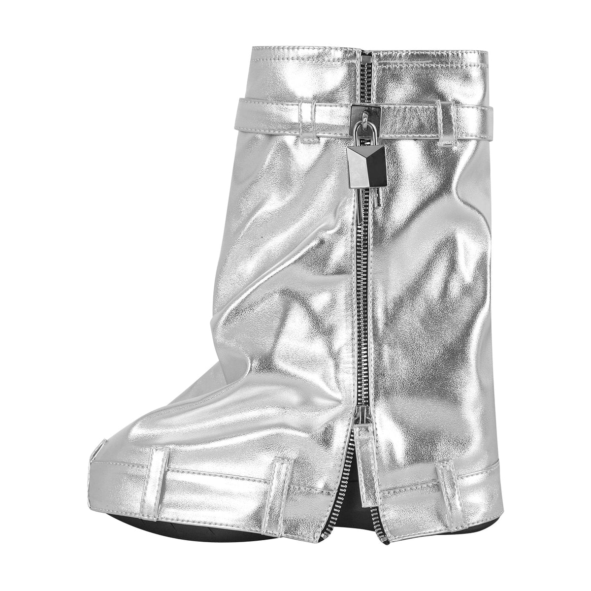 Round Toe Wedge Heel Fold Over Mid-calf Boots - Onlymaker