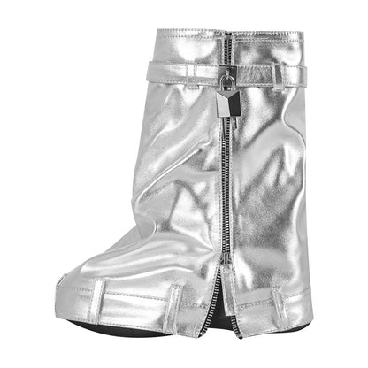 Round Toe Wedge Heel Fold Over Mid-calf Boots - Onlymaker