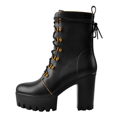 Black Platform Chunky High Heels Ankle Boots - Onlymaker