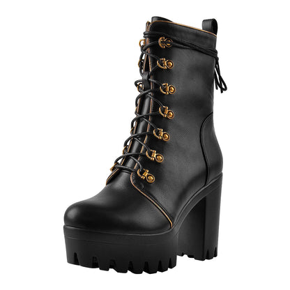 Black Platform Chunky High Heels Ankle Boots - Onlymaker