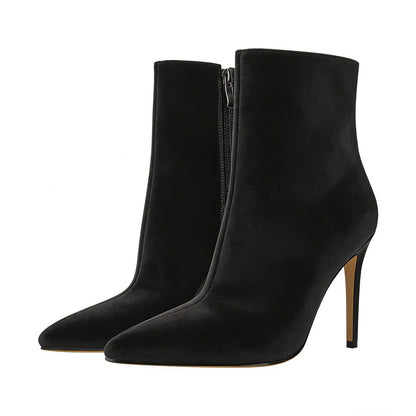 Suede Pointy Toe Stiletto High Heel Ankle Boots - Onlymaker