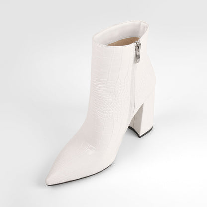White Stone Pointed Toe Ankle Zipper Boots - Onlymaker