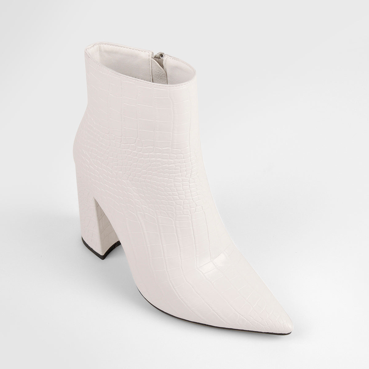 White Stone Pointed Toe Ankle Zipper Boots - Onlymaker