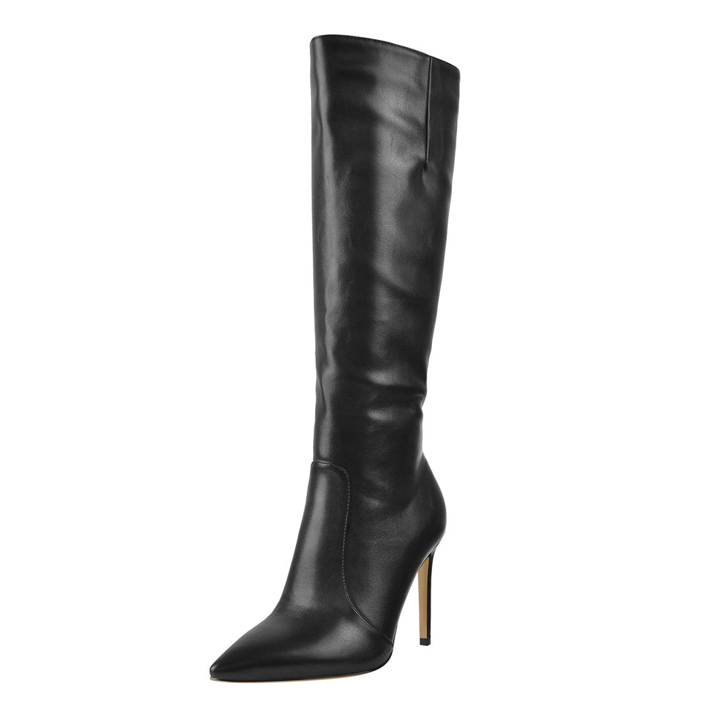 Pointed Toe Stiletto Zip Knee High Boots - Onlymaker