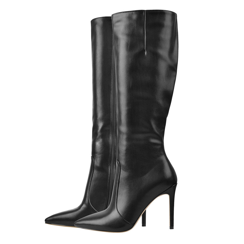 Pointed Toe Stiletto Zip Knee High Boots - Onlymaker