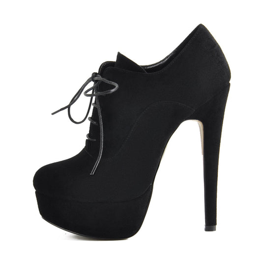 Platform Lace-up High Heels Suede Ankle Boots - Onlymaker