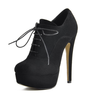 Platform Lace-up High Heels Suede Ankle Boots - Onlymaker