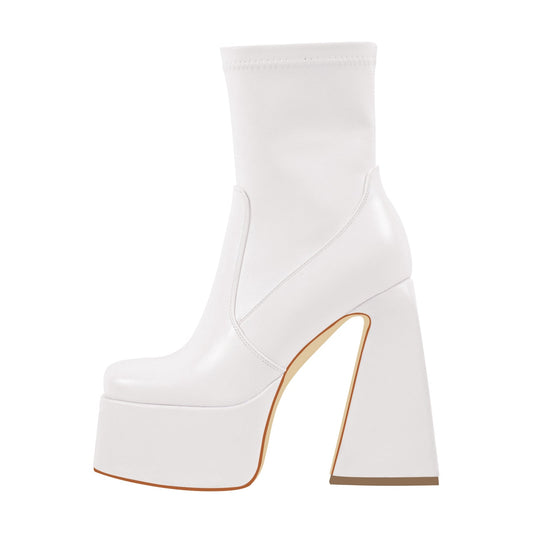 Square Toe Platform Side Zipper Ankle Boots - Onlymaker