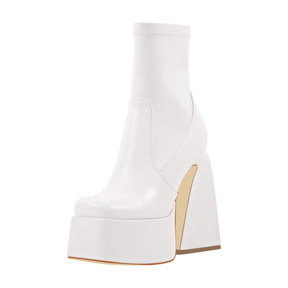 Square Toe Platform Side Zipper Ankle Boots - Onlymaker