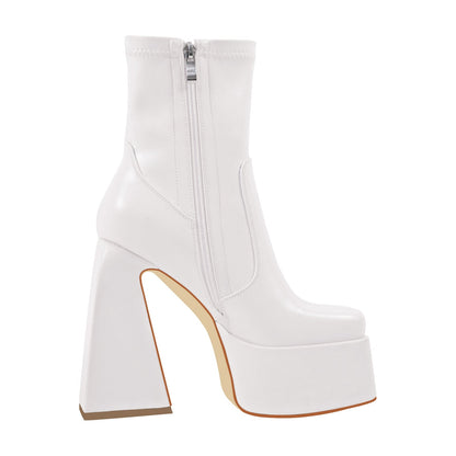 Square Toe Platform Side Zipper Ankle Boots - Onlymaker