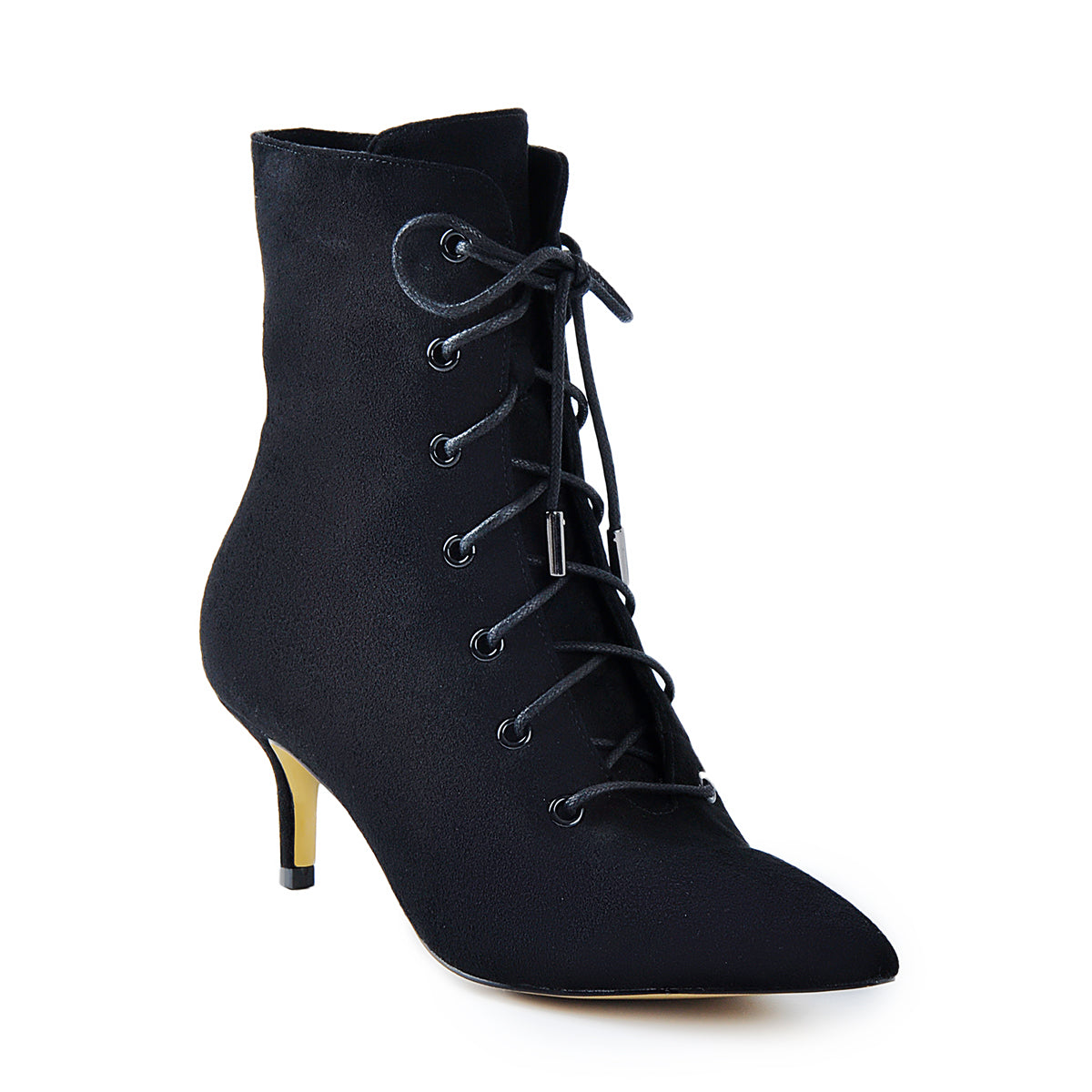 Kitten Low Heel Pointed Toe Lace Up Ankle Boots - Onlymaker