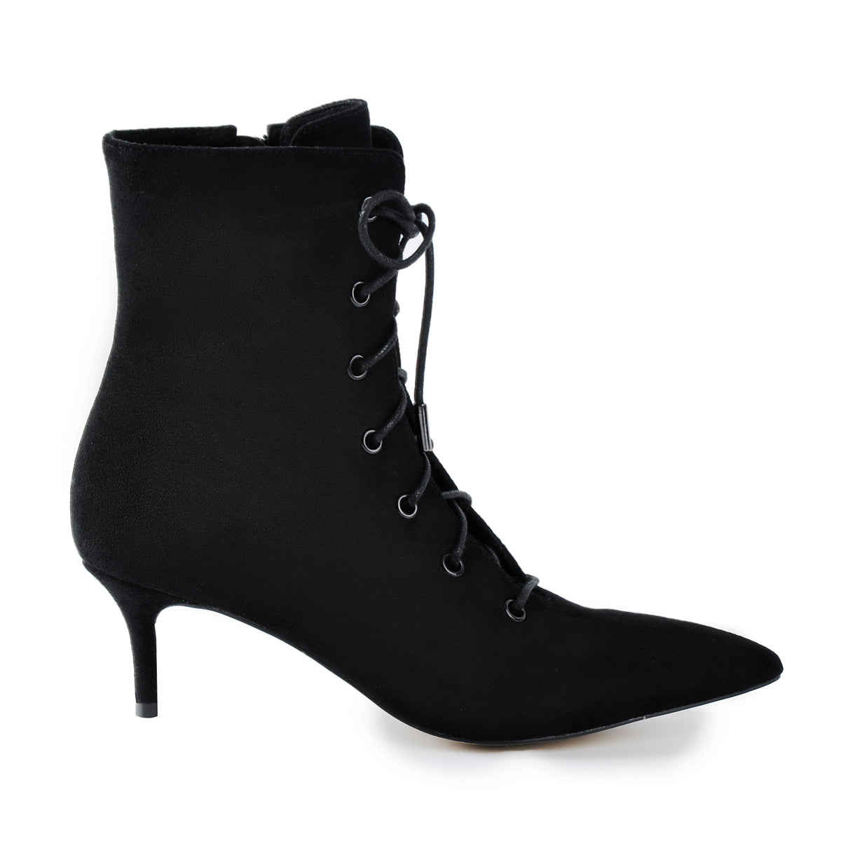 Kitten Low Heel Pointed Toe Lace Up Ankle Boots - Onlymaker