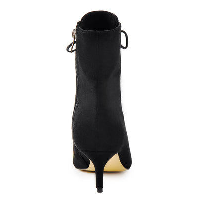 Kitten Low Heel Pointed Toe Lace Up Ankle Boots - Onlymaker