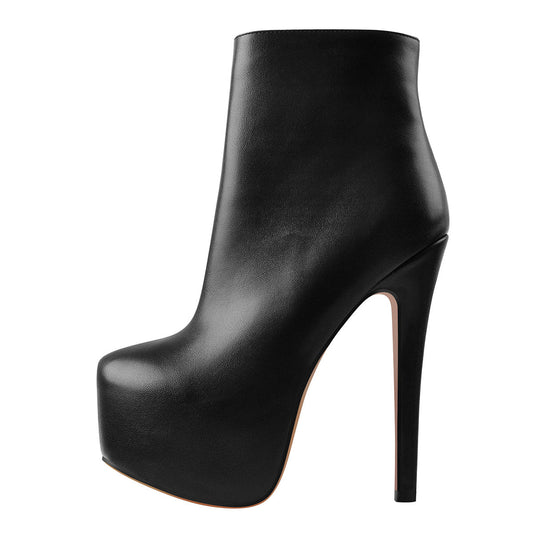 Rounded Toe Platform Stiletto High Heel Ankle Boots - Onlymaker