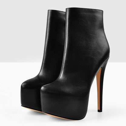 Rounded Toe Platform Stiletto High Heel Ankle Boots - Onlymaker