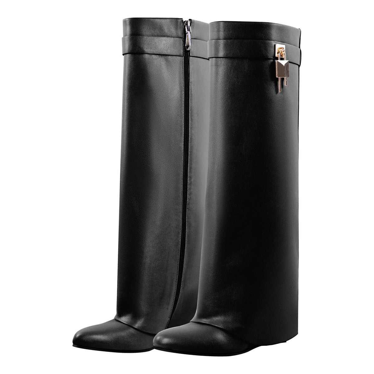 Pointed Toe Chunky Heel Fold Over Boots - Onlymaker