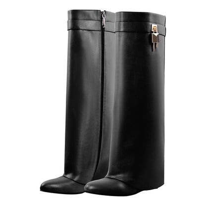 Pointed Toe Chunky Heel Fold Over Boots - Onlymaker
