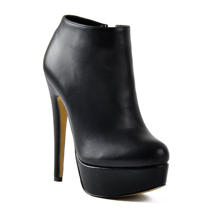 Black Platform Zipper Stiletto Ankle Boots - Onlymaker