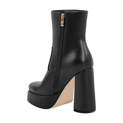 Platform Square Toe Chunky Heel Ankle Boots - Onlymaker