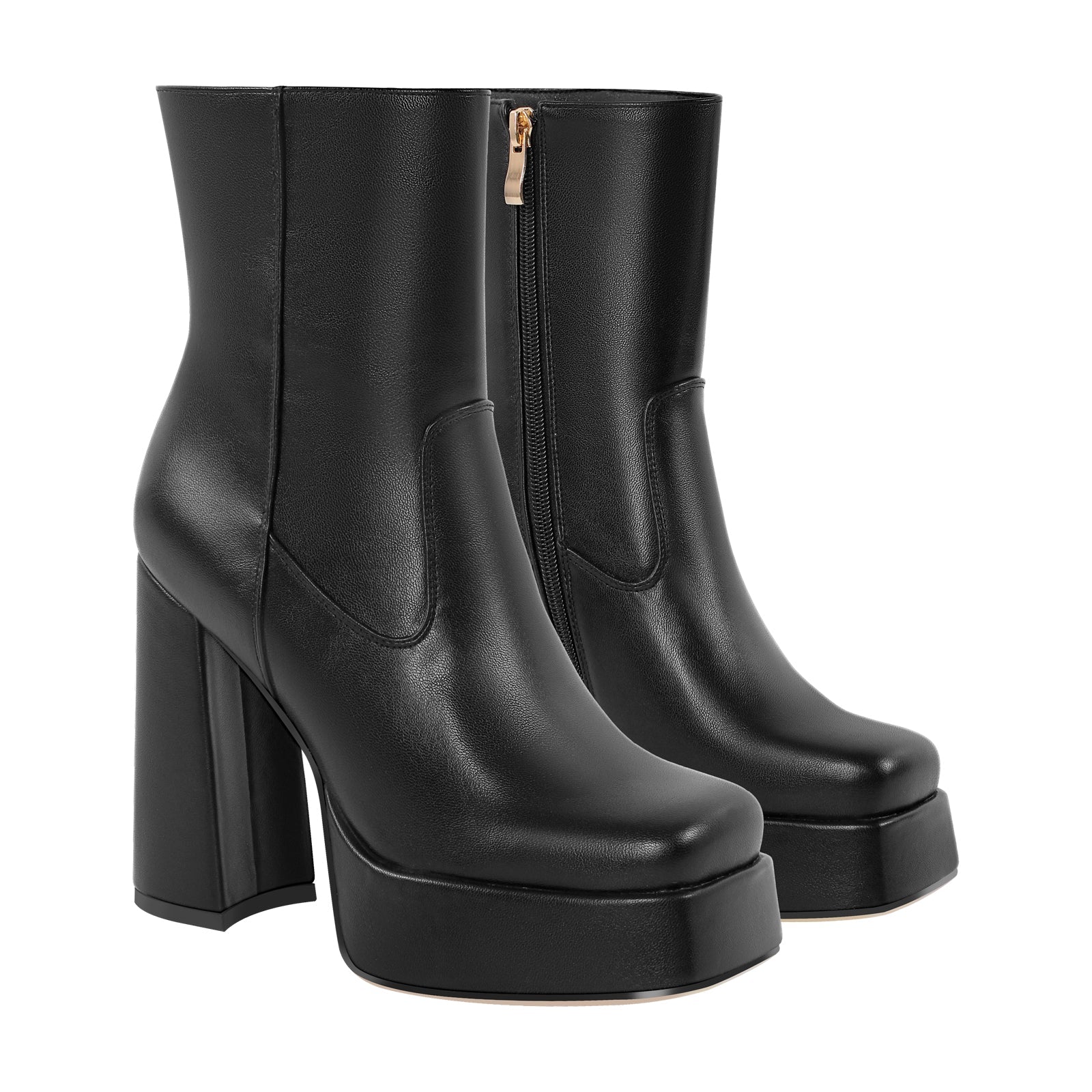 Platform Square Toe Chunky Heel Ankle Boots - Onlymaker