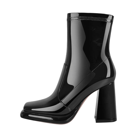 Square Toe Zipper Chunky Heel Platform Ankle Boots - Onlymaker