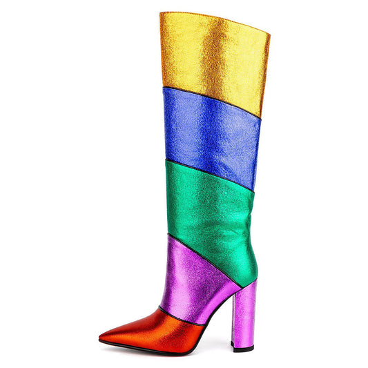 Colorful Patchwork Knee High Boots - Onlymaker