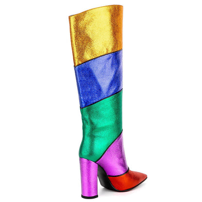 Colorful Patchwork Knee High Boots - Onlymaker