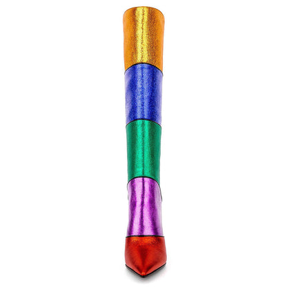 Colorful Patchwork Knee High Boots - Onlymaker