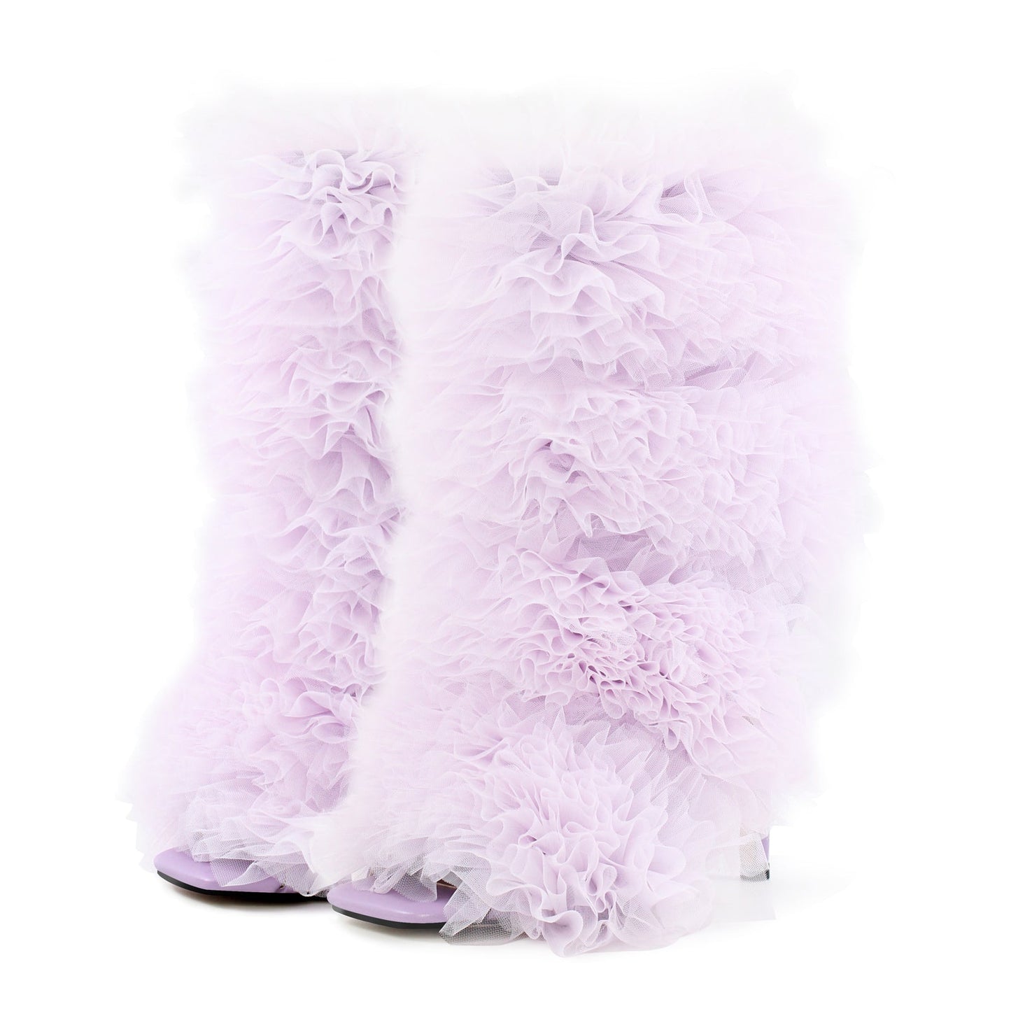 Purple Ruffled Lace Open Toe Stiletto Ankle Boots - Onlymaker