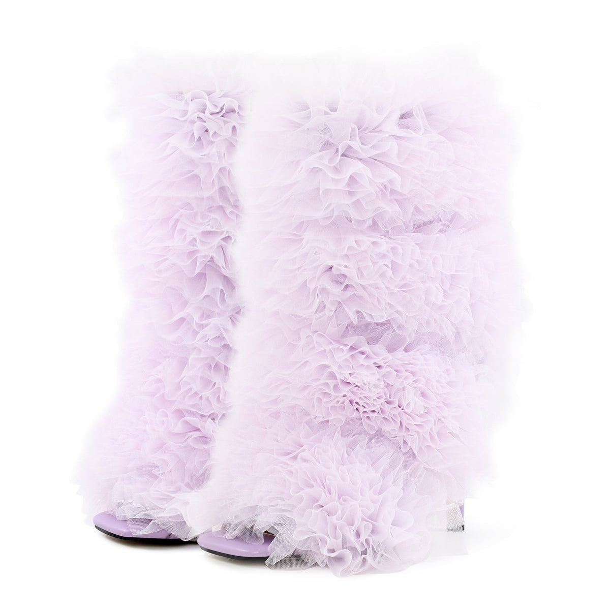 Purple Ruffled Lace Open Toe Stiletto Ankle Boots - Onlymaker